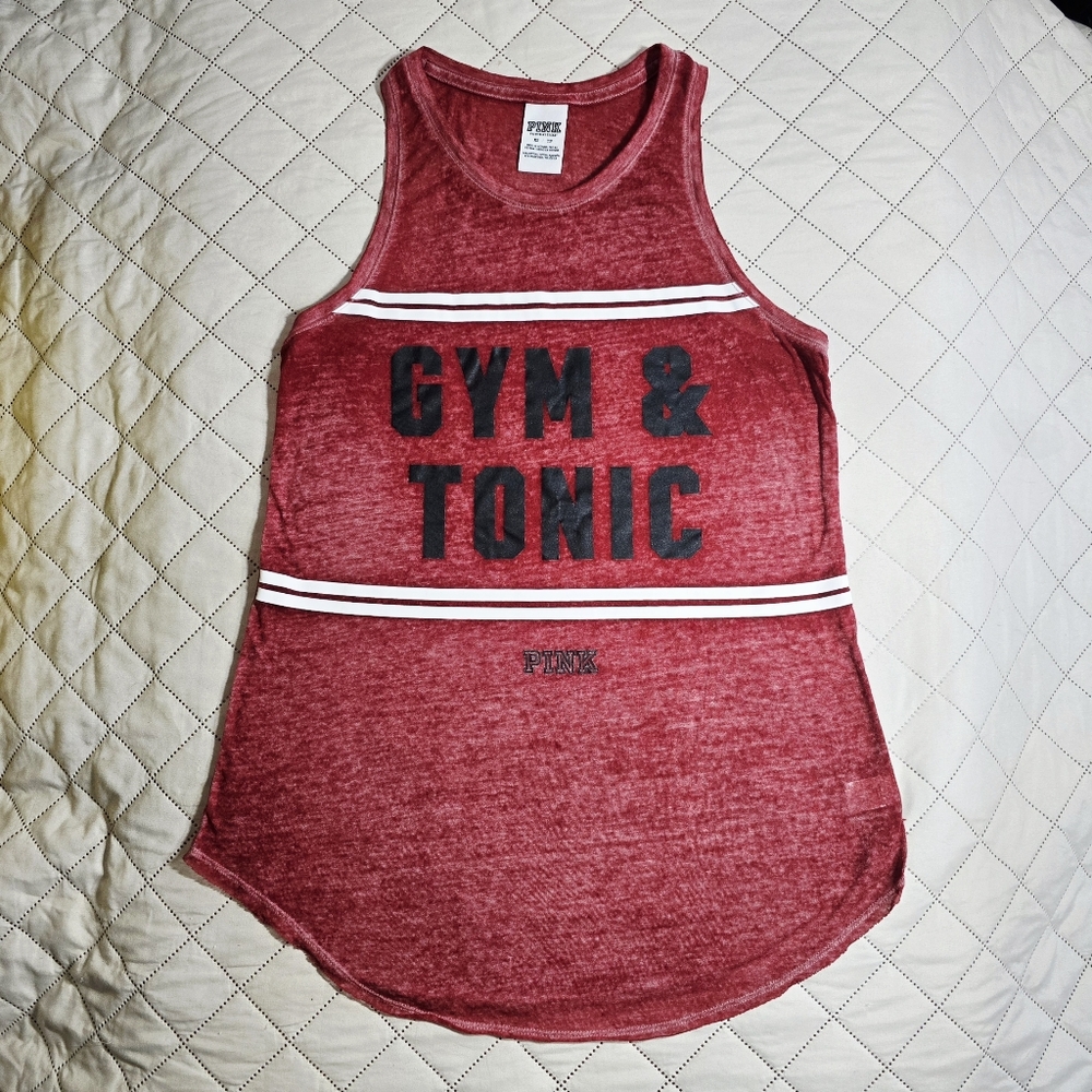 Victorias Secret PINK Gym Tonic Heathered Red Graphic Racerback Muscle Tank XS